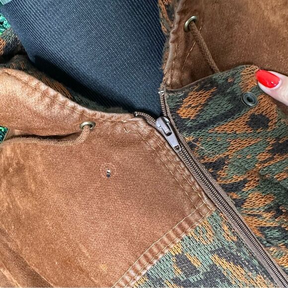 Vintage Brown Aztec Western Navajo Native Bomber Knit Jacket Sz L - Picture 12 of 14